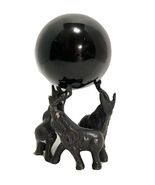 Vintage SOLID BRASS 3 ELEPHANTS BASE &amp; Obsidian? Sphere Sculpture Heavy ... - €56,82 EUR