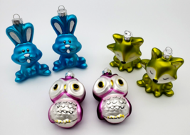 Vintage Rauch Ornaments Animals Figural Fox Rabbit Owls Set 6 Glass Chri... - $12.00