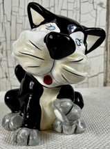 Whimsical Tuxedo Cat Coin Bank Black White Ceramic 3D Bank w/ Stopper  V... - £16.18 GBP