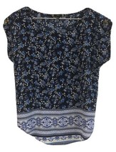 Women&#39;s White Blue Floral Short Sleeve Top Blouse Shirt Sz S By Iris Summer - £13.29 GBP