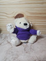SKM Teddy Bear 6&quot; Plush Stuffed Animal White Purple Turtleneck Sweater MINI Toy - £4.60 GBP