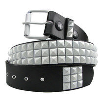 Punk Rock Goth 3 Row White Pyramid Metal Studs Mens Leather Belt Black SIZE XL - £15.09 GBP