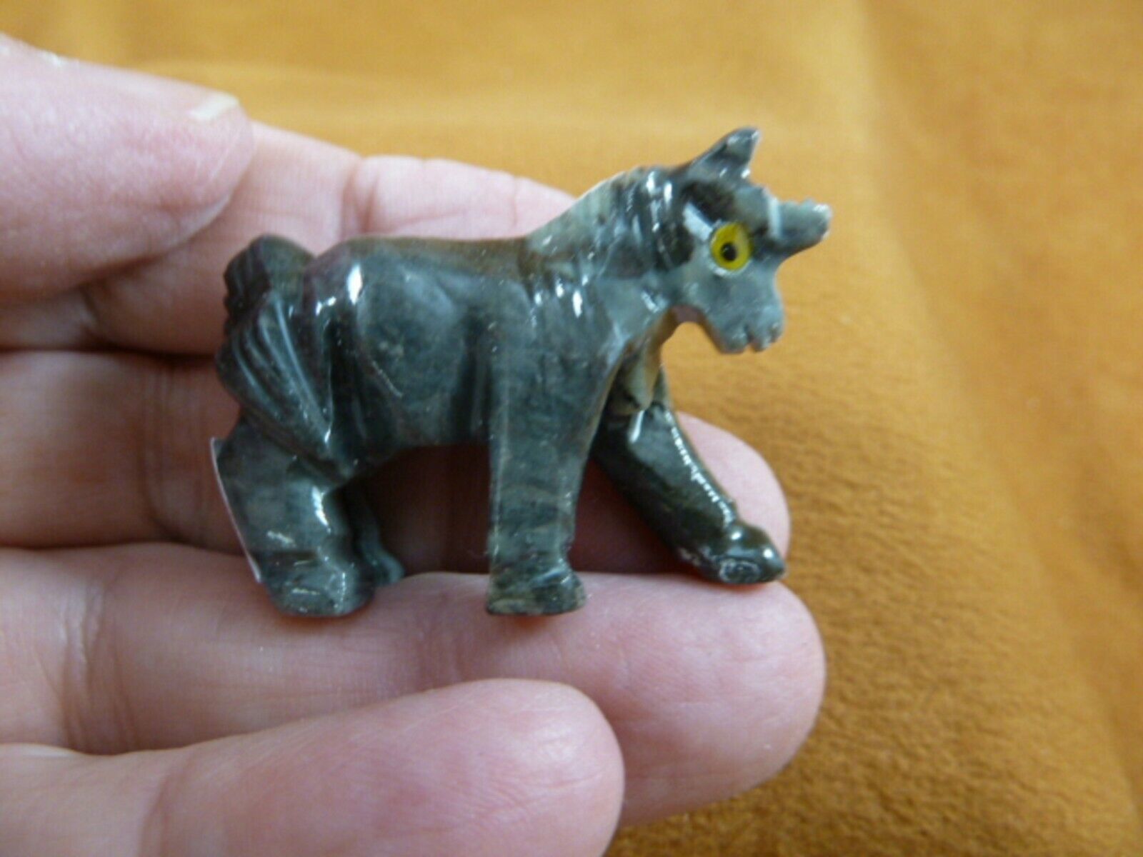 Y-UNI-33) gray UNICORN SOAPSTONE carving figurine GEMSTONE horse I love ... - $8.59