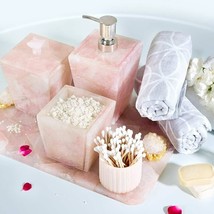 Rose Quartz Stone Bathroom Set Quartz Bathroom Accessories Set Of 5 Pcs Home Dec - £600.03 GBP