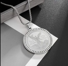 Silver Stainless Steel Engraved Angel Round Pendant Chain Fast Free Shipping  - £13.22 GBP