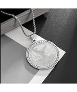 Silver Stainless Steel Engraved Angel Round Pendant Chain Fast Free Ship... - £13.30 GBP