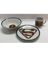 Superman Pattern Matching Coffee Mug Bowl &amp; Plate Place Setting DC Comics - £19.77 GBP