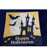 Happy Halloween Pillow Cover 17.5 In x 17.5 In HAUNTED HOUSE BATS ORANGE... - £10.27 GBP