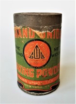 antique GRAND UNION BAKING POWDER TIN paper LABEL embossed LID content p... - $48.02