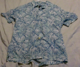VAN HEUSEN Men&#39;s Shirt Hawaiian Size L/G 16-16.5 Floral Blue Front Pocke... - $71.15 MXN