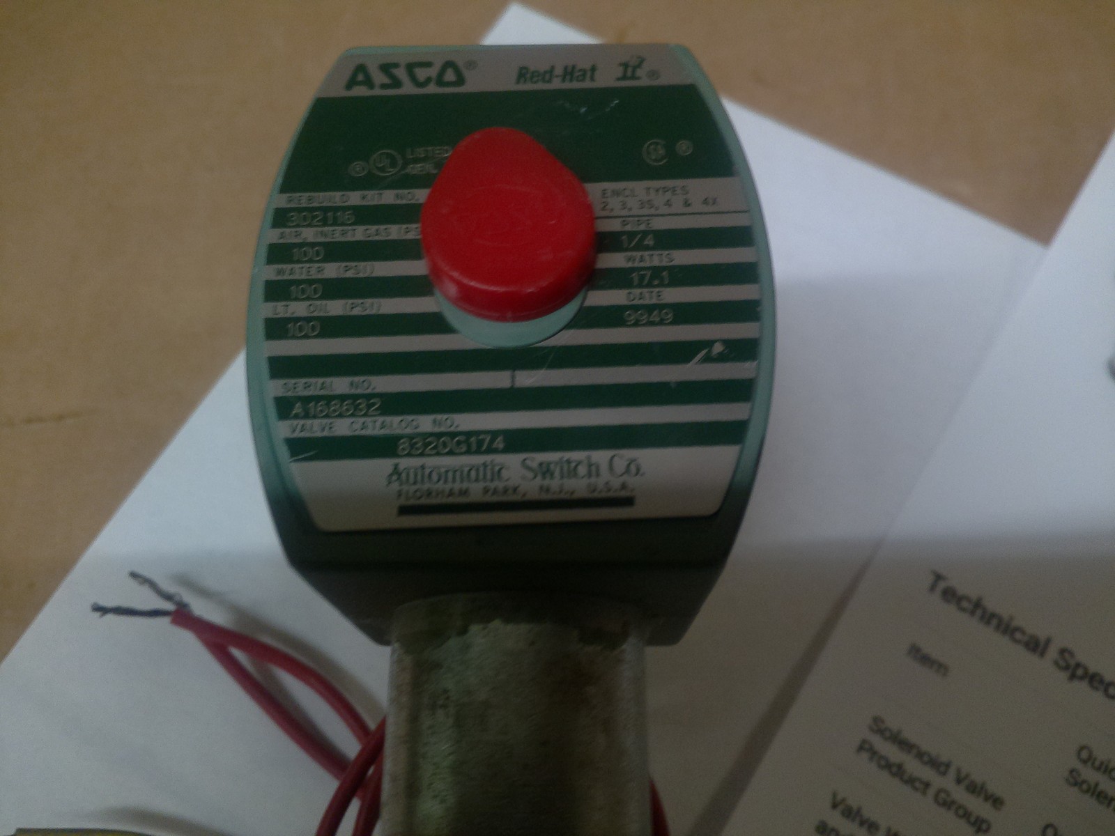 (NOS) ASCO 8320G174 SOLENOID VALVE / 120VAC / 3 WAY / 1/4&quot;NPT / BRASS BODY - $19.59