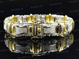 20Ct Round Cut Simulated Diamond Men&#39;s Exclusive Bracelet Gold Plated 925 Silver - £316.47 GBP