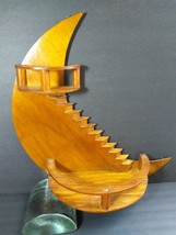 Unique Vintage Handmade Wooden Crescent Moon Shelf with 3D Stairway Celestial - $88.11