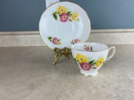 Royal Vale # 9875 Fine Bone China Yellow And Pink Flowers Tea Cup And Sa... - £10.99 GBP