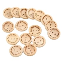 100Pcs Cute Wooden Craft Buttons 2 Holes &#39;Handmade With Love&#39; Tags Labels For Se - £12.74 GBP