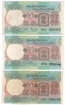 India, 5 Rupees Set 3, All Different Sign Old Issues Banknotes-
show ori... - $7.82