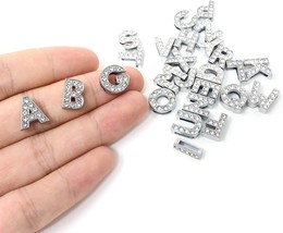 52 Alphabet Slide Charms Letter Beads Silver Rhinestone Set A-Z Bulk Jewelry - £17.08 GBP