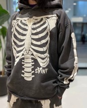 Saint Michael skeleton skull printed hoodie streetwear washed distressed... - $94.00