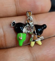 Vintage Enamel Solid 925 Sterling Silver Kissing Couple Pendant Charm Necklace - $43.93