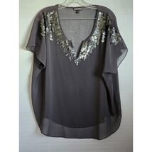 Express Womens Sequin V-Neck Chiffon Blouse Gray Damask Back Relaxed Fit... - $9.90