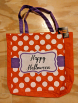 New w/Tag Happy Halloween Felt 12x12 White Polka Dot Orange Trick Or Treat Bag - £9.43 GBP