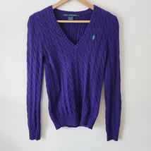 Vintage Ralph Lauren Sport Cable Knit Purple Sweater V Neck Womens Pullo... - £25.49 GBP