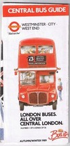 Central Bus Guide Map London British Westminster City West End 1989 - $95.53 MXN