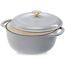 6 Quart Large Light Grey Enamel Cast-Iron Dutch Oven Kitchen Cookware - £109.80 GBP