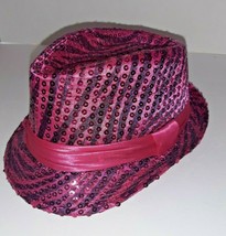 Childs Pink Sequin Fedora Hat Zebra Striped Play Dance Costume Unisex  - £13.44 GBP