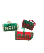 Vintage Handmade Crocheted Mailbox Ornament Lot Of 3 Multicolor Hanging - £10.16 GBP