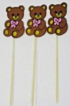 Vintage 10&quot; Flat Teddy Bear Baby Shower Cupcake Toppers Picks 3 Picks Pink - $6.99