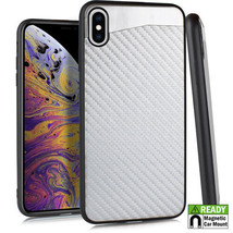 For Iphone Xs Max 6.5&quot; Carbon Fiber Case Hybrid Magnetic Back Plate Cover Silver - £25.30 GBP