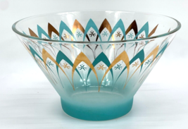 Vintage Anchor Hocking Atomic Happy Hour Chip Bowl Turquoise &amp; Gold Mid ... - $49.49