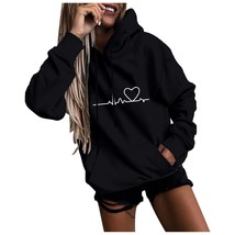 Hoodies Women&#39;s Fashion Casual Fun Heart Print Hooded Sweatshirt Loose  Tops Pul - £46.40 GBP