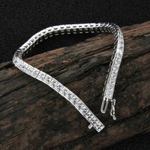 Diamond 4Ct Princess Cut Lab Created Tennis Women Bracelet 14K White Gol... - $326.69