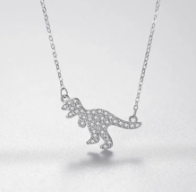 Exquisite 925 Sterling Silver Tyrannosaurus Rex Dinosaur Pendant Choker - 16&quot; - £35.83 GBP