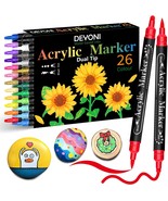 Dual Tip Acrylic Paint Pens 26 Colors Medium and Brush Tips Ideal for Ro... - £24.37 GBP