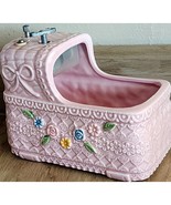 Napco Ceramic Pink Bassinet Music Box Rock A Bye Baby Nursery Pretty Pastel - $11.68