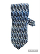 Keith Daniels Blue Silver Geometric Slope Print Silk Neck Tie Handmade 57&quot; - $15.06