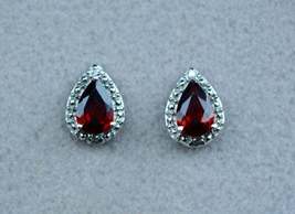 2Ct Pear Cut Red Garnet Stud Exclusive Pretty Earrings 14K Yellow Gold Finish - £60.52 GBP