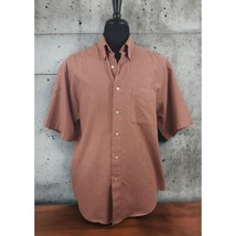 Van Heusen Mens Large 16 to 16.5 Short Sleeve Dress Shirt Button Up Brown Casual - £15.03 GBP