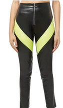 Black Faux Leather Ankle pants Moto Lime Green Racing Stripe Size S NEW - £20.06 GBP