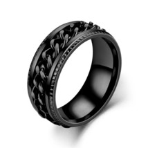 Men's Gothic Punk Retro Black Cuban Link Spinning Band Ring Stainless Steel 8MM - £7.96 GBP