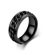 Men&#39;s Gothic Punk Retro Black Cuban Link Spinning Band Ring Stainless St... - £7.83 GBP