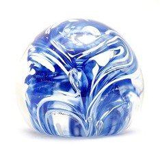 Vintage Art Glass Paperweight Royal Blue and White  - £23.34 GBP