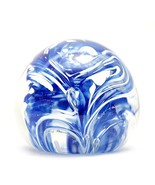 Vintage Art Glass Paperweight Royal Blue and White  - £23.34 GBP