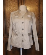 Yvos Khaki Button Front Jacket with Adjustable Sleeves Ladies Size Small - $214.77 MXN