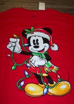 Walt Disney Mickey Mouse In Santa Hat Christmas Lights T-Shirt Medium New w/ Tag - £15.48 GBP