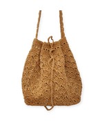 Trendy Mini Shell Pattern Papyrus Yarn (sedge) Hand Crocheted Drawstring Bucket  - $45.00