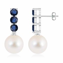 Authenticity Guarantee 
ANGARA 10mm Freshwater Pearl and Sapphire Earrings in... - £870.16 GBP+